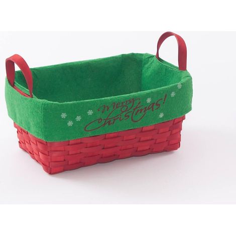 Cesto pioppo rosso foderato con manici, 27x18x12 cm (kit da 3)