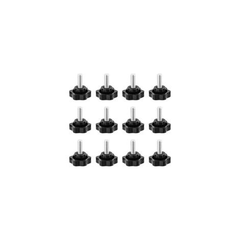 Sollbry – Bouton de serrage M8 – 12 unités – Acier au carbone et plastique – Forme étoilée pour réglages mécaniques – Prise antidérapante