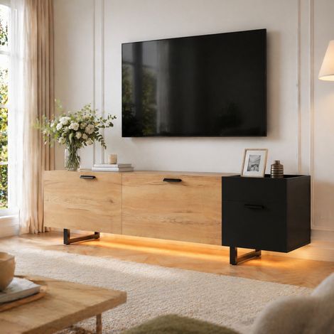 Meuble TV 180 cm en bois d'ingénierie noir OKMYHOME (1/5)