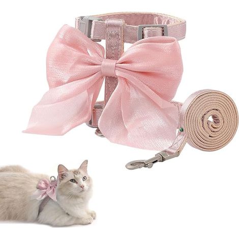 Harnais pour Chat avec Laisse Anti-Fuite Arnet Chat Anti Evasion avec Réglable Nœud Papillon Harnais et Laisse pour Chatons et Petit Chien (Rosa S) (1/5)