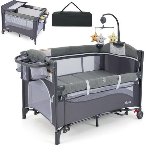 CASART 5 in 1 Travel Cot Convertible Foldable Baby Bedside Sleeper Changer W/ Mattress (1/5)