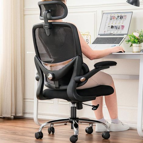 Ergonomischer Bürostuhl mit Netzrücken, Lendenstütze, klappbaren Armlehnen (1/5)
