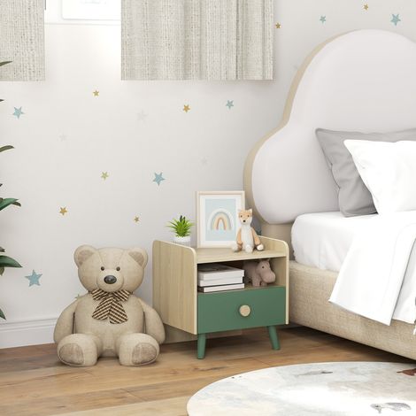 Kindernachttisch mit Schublade und Nische, kleiner Beistelltisch aus Holz fürs Kinderzimmer