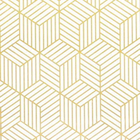 Papier peint autocollant à rayures géométriques de l'hexagone doré - Papier peint autocollant - Pour meubles - Doré et blanc - 45 x 500 cm - Papier cadeau de Noël (1/5)