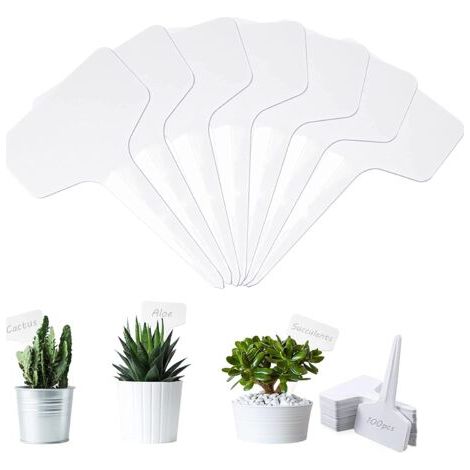 Étiquette de jardin, 100 Pieces marqueurs en Plastique de Plantes Type T Signes Plante Label Plantes Graines étiquettes, pour Graines Pot Herbes Fleurs Légumes Pépinière (blanc)