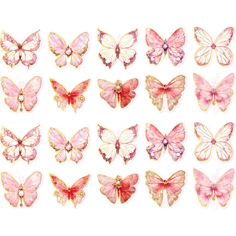 20 autocollants pailletés papillons dorés, stickers DIY pour scrapbooking, carnets, albums photos, lettres, papillons roses (1/5)