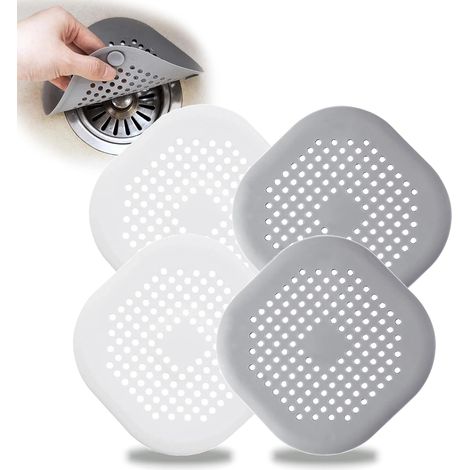 Attrape-cheveux à drain plat 4 pièces, bouchon à cheveux carré en silicone avec ventouse (1/5)