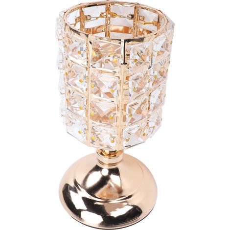 Bougeoir pour bougie chauffe-plat, porte-bougie en métal doré orné de strass scintillants, idéal comme centre de table ou décoration de mariage. (1/5)