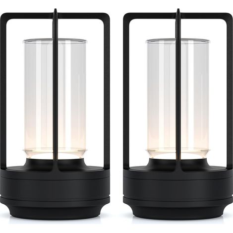 2er-Pack tragbare Tischlampen aus Metall für den Innen- und Außenbereich, kabellose wiederaufladbare LED-Lampe, 3 Farben, stufenlose Dimmung, kleine Schreibtischlampe, Restaurant, Schlafzimmer, Bar, C