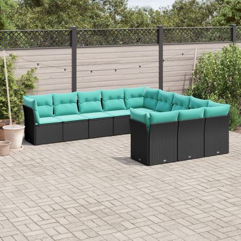 vidaXL Conjunto de sofá de jardín de 11 piezas con cojines, de poliratán negro (1/5)