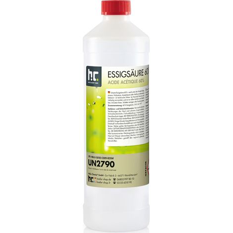 Höfer Chemie Gmbh – Lot de 6 bouteilles d'acide acétique 60% – 1 L par bouteille – Dissolution de rouille et calcaire – Nettoyage hygiénique cuisine et salle de bains