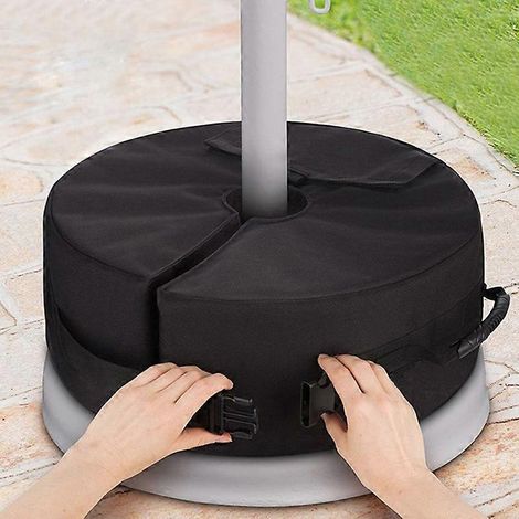 Sac de lestage noir robuste pour parasol, idéal pour le camping, la plage ou les fêtes. Base à gravité pour parasol rond de terrasse. (1/5)