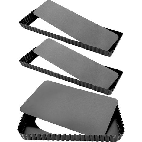 Lot de 3 moules à tarte, rectangulaires, antiadhésifs, avec fond amovible, noir, 31 x 21 cm, 35 x 11 cm (1/5)