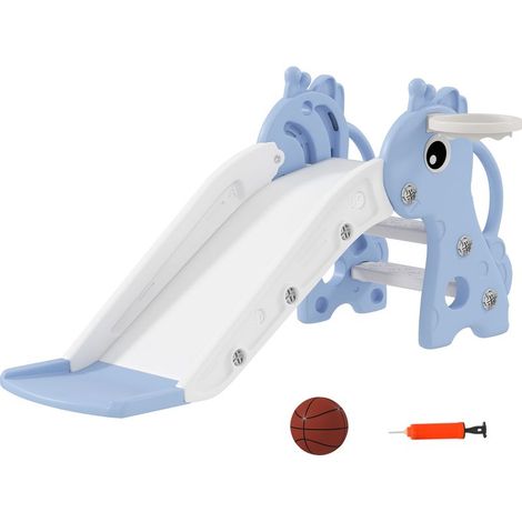 Toboggan pour enfants 3 en 1 en forme de girafe avec panier de basket, escalade et ballon, 106 x 51,5 x 52 cm, bleu (1/5)