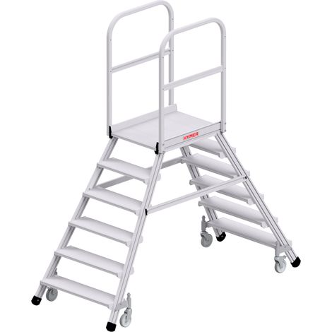 Hymer Podesttreppe fahrbar, beidseitig begehbar, 2x6 Stufen, Standhöhe 1,45 m