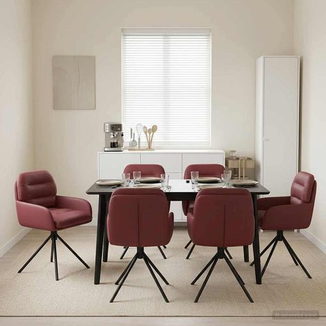 Lot de 6 chaises de salle à manger pivotantes avec accoudoirs en simili cuir bordeaux - PANGIVO (1/5)
