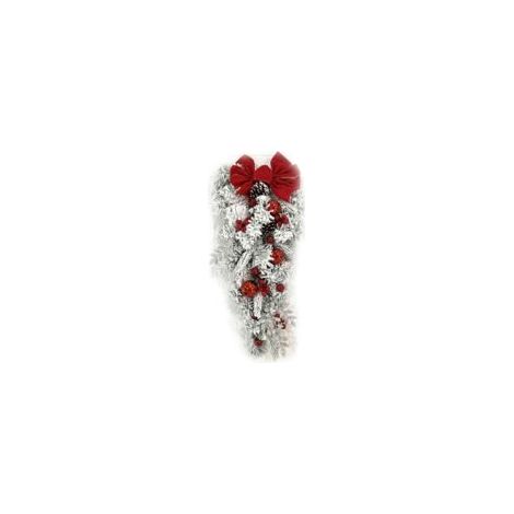 Ghirlanda natalizia artificiale in rattan ricoperta di neve, albero capovolto, fiocco rosso, nastro, allestimento scenico, palline glitterate, decorazione natalizia per la porta, ghirlanda da appender