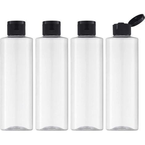 Sollbry 200ML Flacon avec Flip Cap Vide (4 Pièces), Rechargeable Bouteille de Voyage pour Cosmétique avec Entonnoir (Transparente) (1/4)