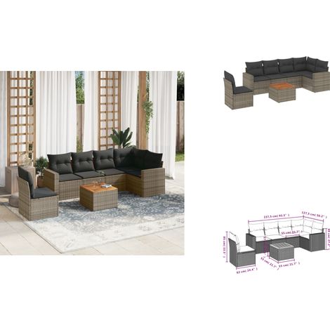 7-tlg. Garten-Sofagarnitur mit Kissen Grau Poly Rattan - Gartensorte - Gartenmöbel Set - PE-Rattan Möbel - Outdoor Lounge - Esstischgarnitur (1/3)