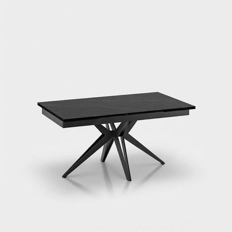 Mesa de comedor extensible de cerámica efecto mármol Caesar - Negro