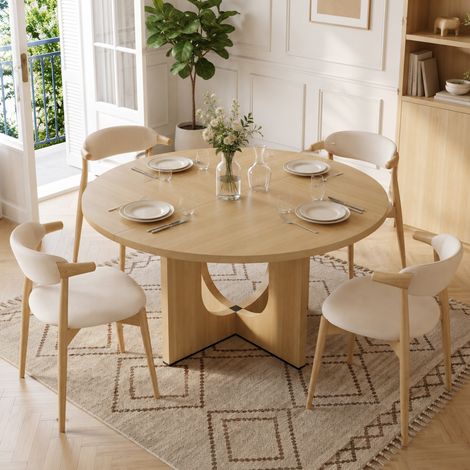 Table de salle à manger ronde, 120 x 120 cm, pour 4 à 6 personnes, design classique, style minimaliste scandinave, couleur chêne (chaises non incluses) (1/4)