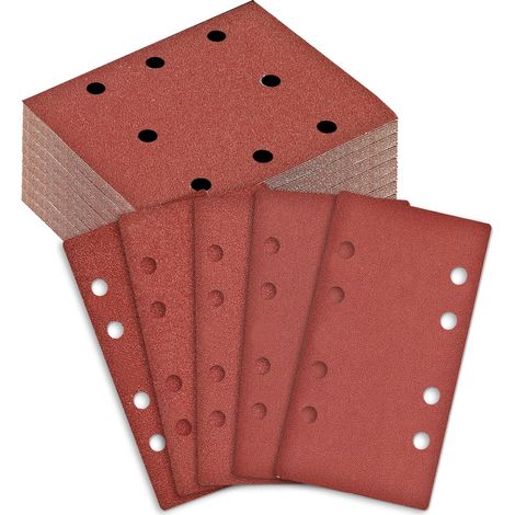 100 Feuilles Abrasives Papier de Verre 80x133mm - Grain 40/60/80/120/240-8 Trous pour Ponceuse Vibrante/Orbitale - Lot pour Ponçage Bois, Métal, Peinture (1/5)
