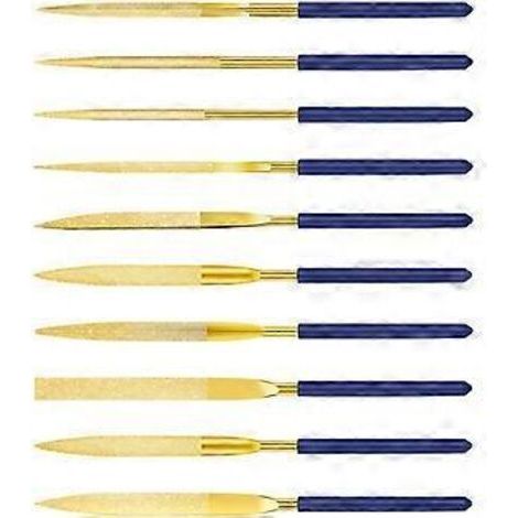 Lot de 10 mini limes diamantées de 140 mm pour le travail du métal, du plastique, du verre, du bois, la bijouterie et la sculpture - Or et bleu-NANOTEH (1/5)