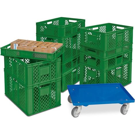 BRB Lot de 11 paniers empilables en polyéthylène HD Vert 600 x 400 mm H 90 mm/150 mm/240 mm/320 mm (1/2)