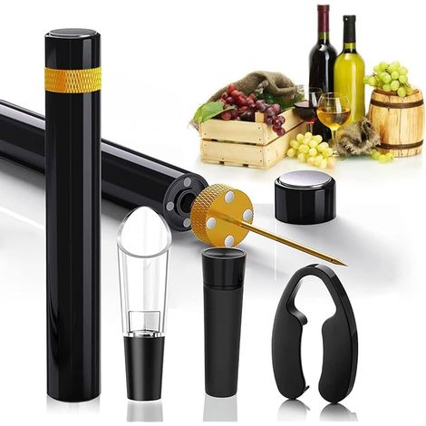 Mini tire-bouchon Pompe à air de poche portable de voyage avec aérateur, coupe-capsule et bouchon à vide Ouverture rapide de la bouteille 7S Pour la maison, le restaurant, les fêtes, les (1/5)