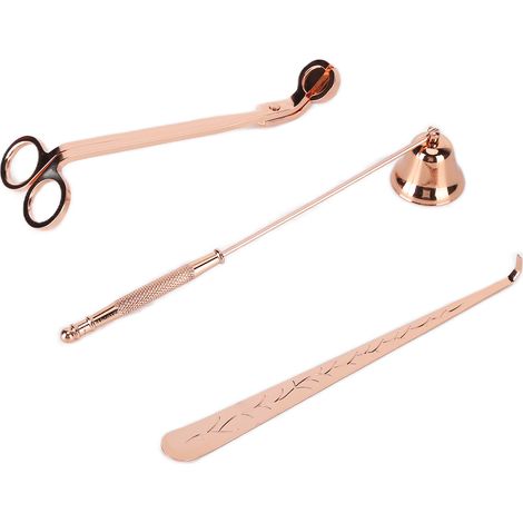 Ensemble de 3 accessoires pour bougies : coupe-mèche, éteignoir, trempette à mèche, cadeau, or rose (1/5)