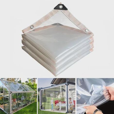 Telone trasparente impermeabile multiuso da 23 m con occhielli - Facile installazione, copertura trasparente antipioggia per giardino e veranda