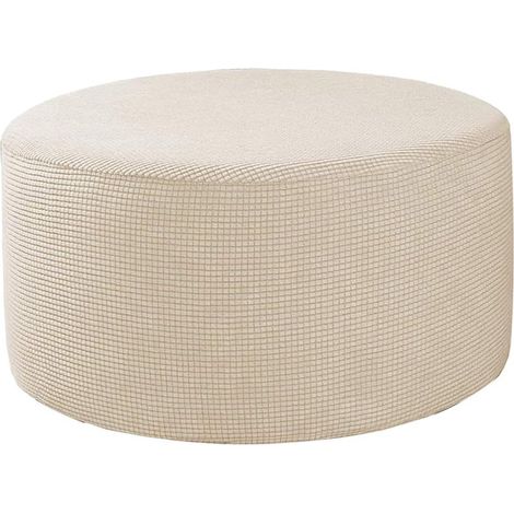 Housse Pouf Ronde - Tissu Jacquard Élastique Hautement Extensible - Pour Poufs de Rangement Ronds 48 à 55 cm de Diamètre - Beige - 1 Pièce (1/5)