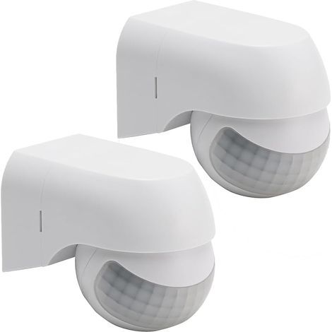 2 pièces IP44 intérieur extérieur imperméable capteur de Mouvement Infrarouge PIR, portée de détection jusqu'à 12 m à 180°, AC 220-240V logement Blanc (1/5)