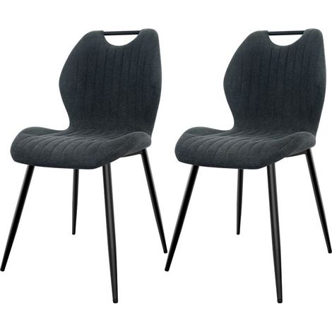 Chaises salle à manger - WAFTING - N11 - Lot de 2 - Tissu lin noir clair - Pieds métal (1/5)