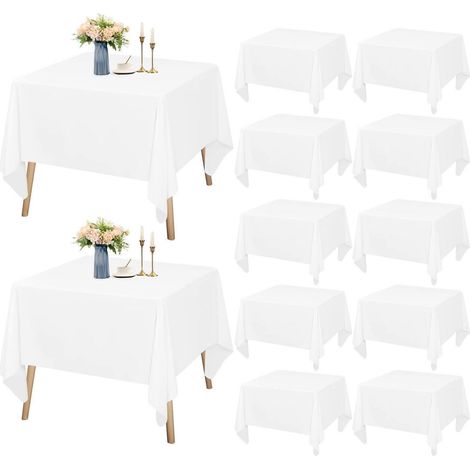 12er Pack Weiße Tischdecke 132x132 cm, Quadratisch Polyester Waschbar