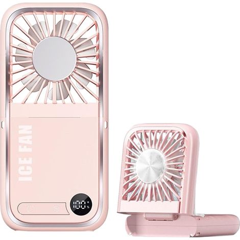 Mini ventilatore portatile, 5 velocità, pieghevole, ricaricabile tramite USB-C con funzione power bank e raffreddamento rapido, ideale per i viaggi, colore rosa. (1/5)