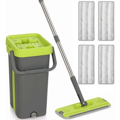 HOMCOM Mop and Bucket Set with 2 Chambers, 5 Microfiber Pads, Dark Grey (1/5)