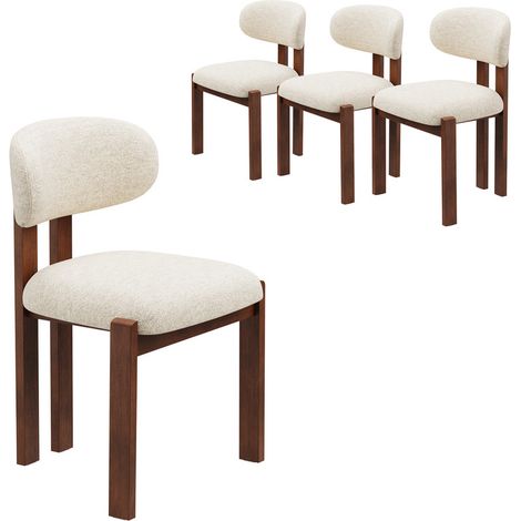 COLAMY Lot de 4 Chaises de Salle à Manger en Tissu Chenille Beige, Design Scandinave, Dossier Ergonomique 102°,Pieds en Bois Massif