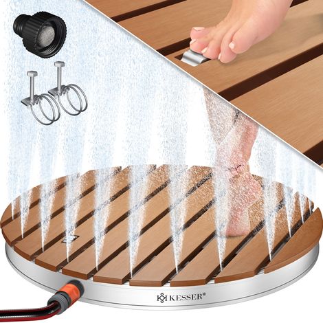 Kesser – Douche extérieure réglable 4m – Aluminium anodisé et WPC – Antidérapante – 70x55 cm – Transportable avec poignée – Idéale pour piscine et sauna (1/5)