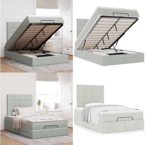 vidaXL Cadre de lit ottoman avec matelas gris clair 120x190 cm velours (1/5)