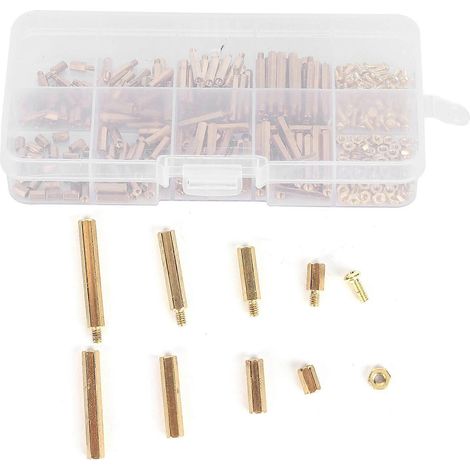 Kit d'assortiment de 320 vis et écrous d'entretoise en laiton M2 hexagonaux pour la galvanisation dans le cadre de communications