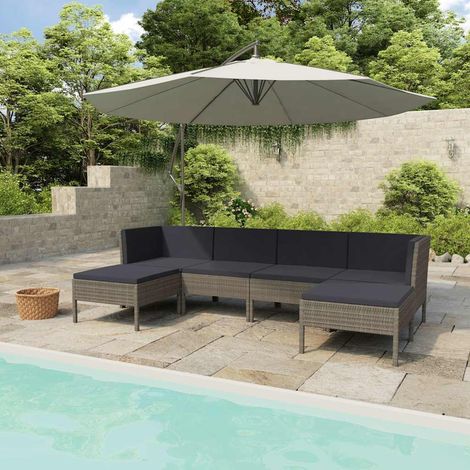 Salon de jardin 6 pcs Ensemble Table et Chaise de Jardin - avec coussins Résine tressée Gris BV441494 - BonneVie (1/5)