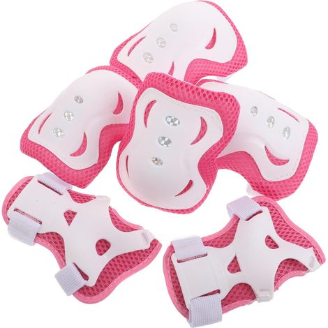 Ensemble de protection pour genoux, coudes et poignets, taille M, style papillon, rose et blanc, pour le sport (cyclisme, skateboard, roller, trottinette). (1/5)