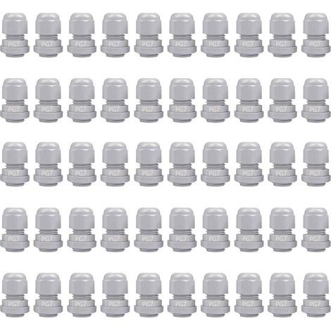 50Pcs Presse-étoupes, Glandes de Câbles en Nylon, PG7 Connecteurs de Câble étanches, Plastique Connecteu pour la Maison/Jardin/Éclairage d'extérieur Câble(Blanc, Diamètre 3–6.5mm) (1/5)