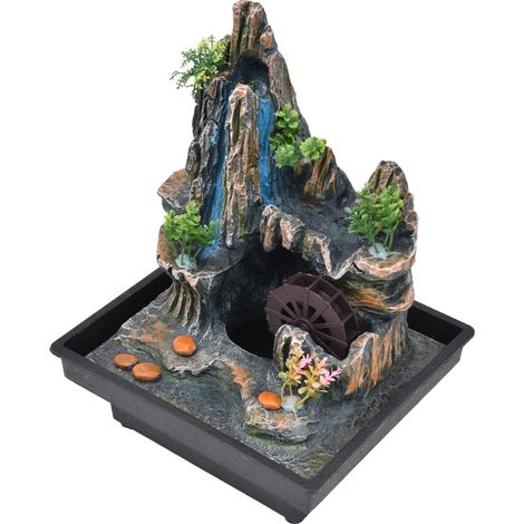 Fontaine de table en résine, fontaine cascade d'intérieur, décoration de table avec brumisateur pour la maison et le bureau, prise européenne 220 V (1/5)