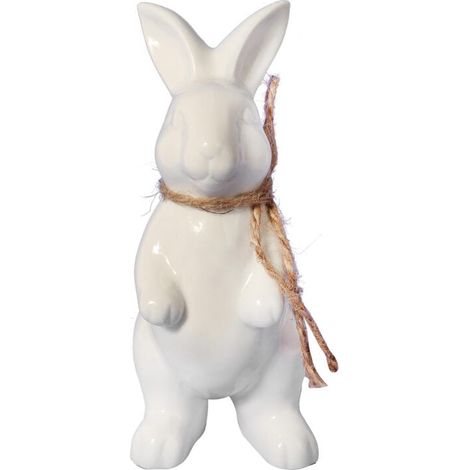 Figurina di coniglio in ceramica bianca in piedi (1/3)
