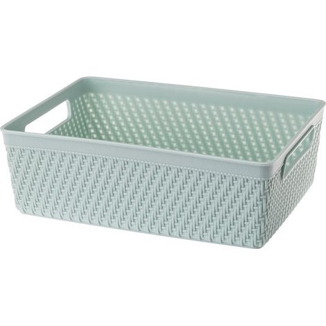 Cestino organizer rettangolare Luis, taglia 3, capacità 3,2 l, plastica verde menta pastello chiaro con motivo intrecciato e manici. (1/3)