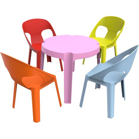 Set 4+1 infantil sillas-mesa interior, exterior azul cielo/rosa/rojo/naranja/verde lima RITA garbar (1/4)