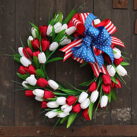 Guirlande De Tulipes - 50 cm De Diamètre - Décoration Patriotique Pour Porte Et Mur - Intérieur Et Extérieur - 1 Pièce (1/5)