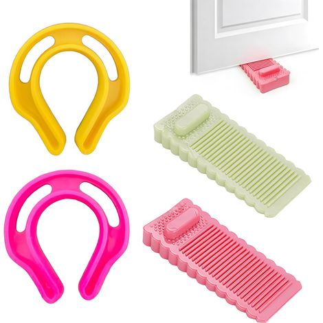Lot de 4 Cale-Porte, 2 Cales Réglables en Hauteur et 2 Bloque-Portes en PVC Antidérapant et Résistant aux Rayures, Empilable pour Sols Variés, Multicolore (1/5)